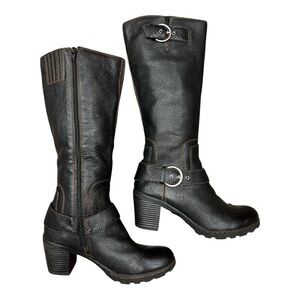 Børn black pebbled leather moto-style boots Lack with contrast stitching SZ 8